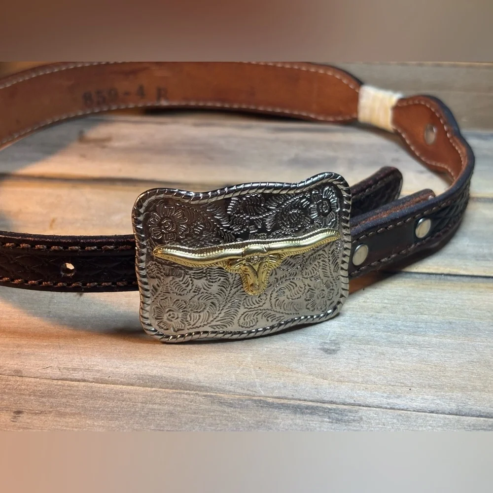 Qty 2  Leather Western Belts with  1 removable Silver Buckle 301/2 “ & 31” L